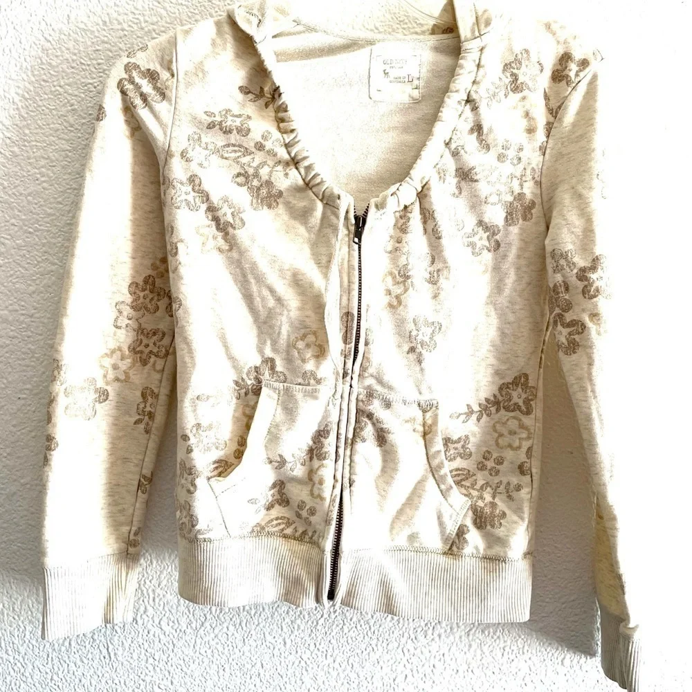 OLD NAVY girls floral full zip hoodie sweater- L